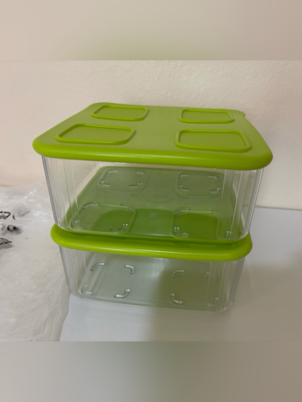 Set of 2 Tupper Plastic Food Storage Containers with Lime Green Lids